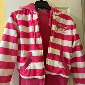 Pink and White Striped Women's Hoodie